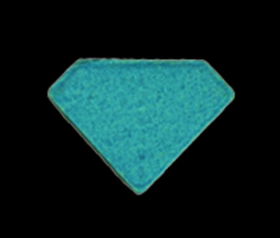 Rückseite einer blauen Punisher Ecstasy-Tablette